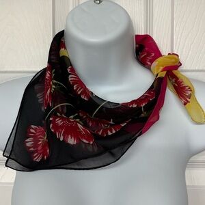 Talbots Floral Pink Black Yellow Square Scarf